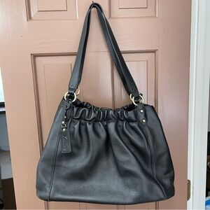 Katee Black Soft Genuine Pebbled Leather 3-section Purse Handbag